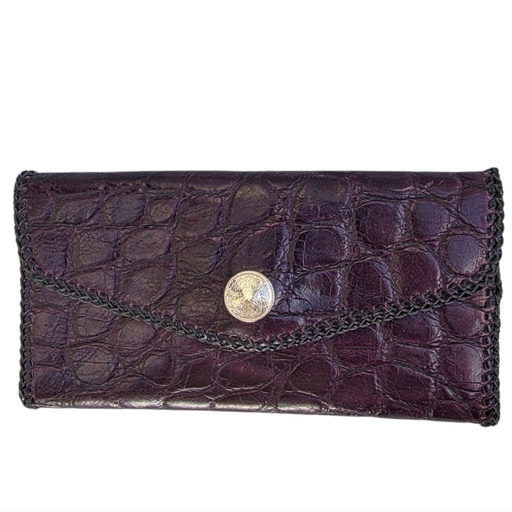 Leather Crocodile-Embossed Purple Clutch